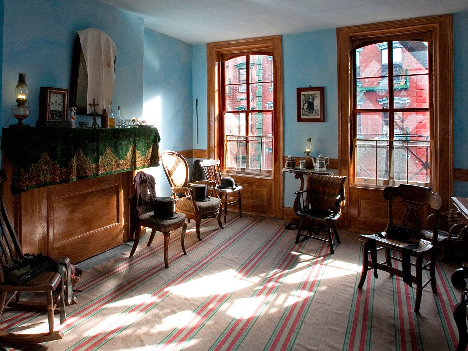 1869 parlor inside the Moore family's recreated apartment