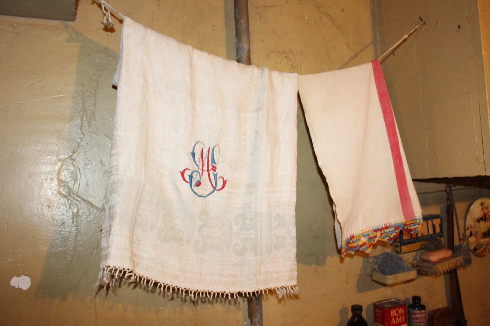 Victoria Confino’s woolen manta (blanket) and Rosaria Baldizzi’s embroidered dish towels