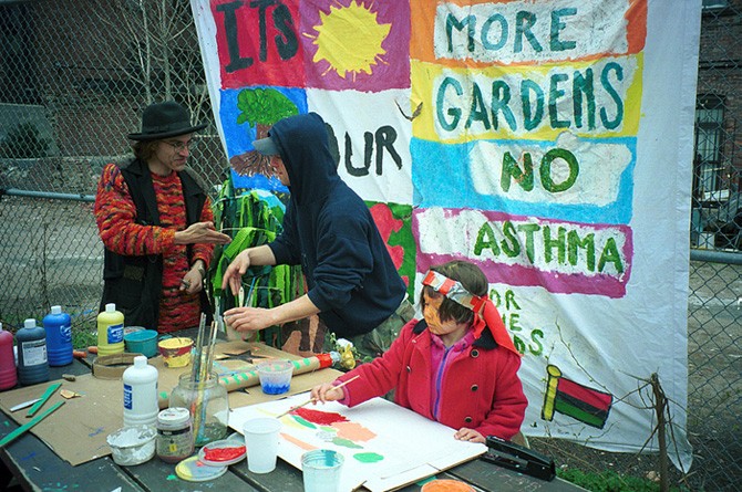 Painting activity in a Lower East Side community garden