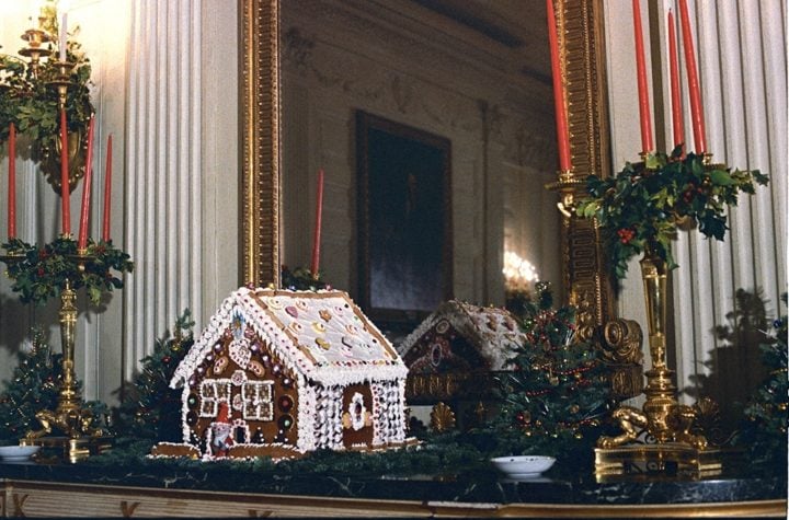 Gingerbread house, Christmas decor, candles