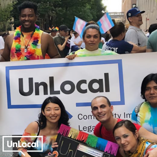 People holding sign "UnLocal"
