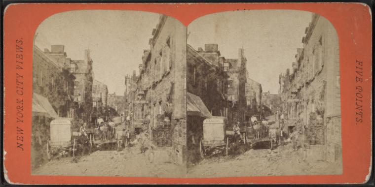 An early photograph of the neighborhood known as Five Points taken in 1875. Image courtesy of the NYPL.