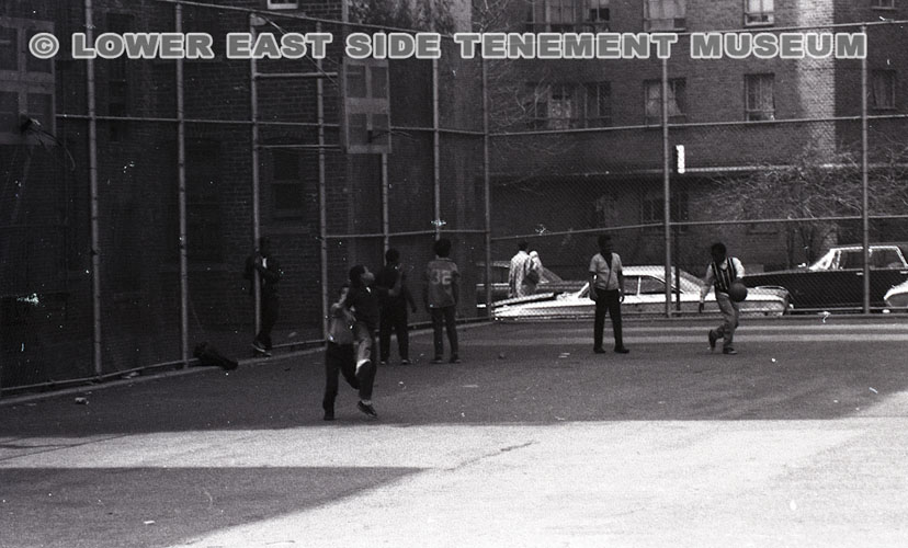 A Lower East Side basketball game, year unknown; Photo by Allen Silverman 